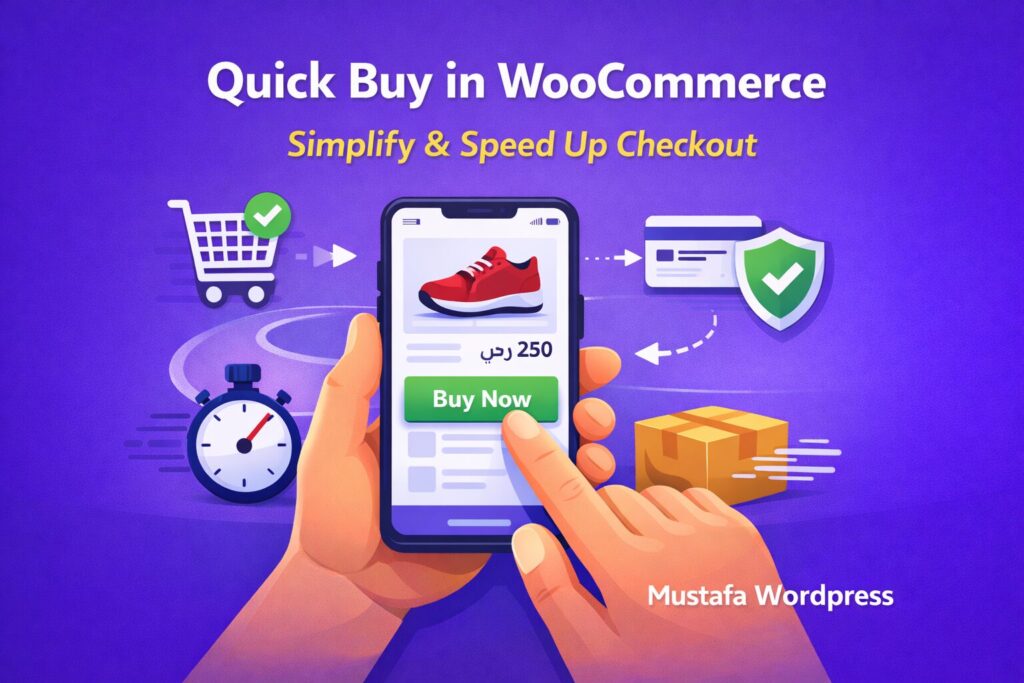 توضيح الشراء السريع في WooCommerce مع زر اشترِ الآن وتسريع عملية الدفع وتحسين تجربة الشراء على الهاتف