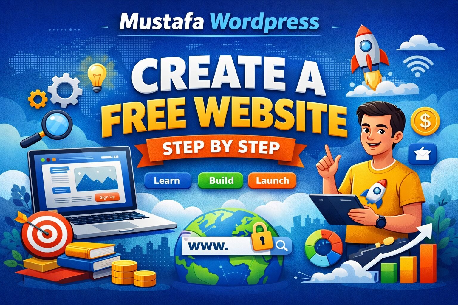 إنشاء موقع إلكتروني مجاني خطوة بخطوة بدون خبرة سابقة مع شرح مبسط من Mustafa WordPress
