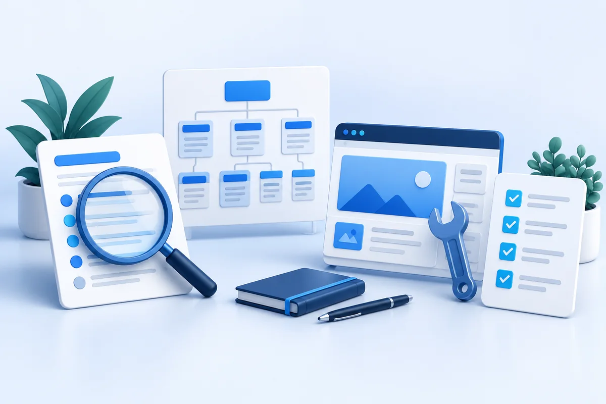 أدوات التدقيق وخريطة الصفحات والإصلاح وقائمة التحقق ضمن منهجية تنفيذ SEO