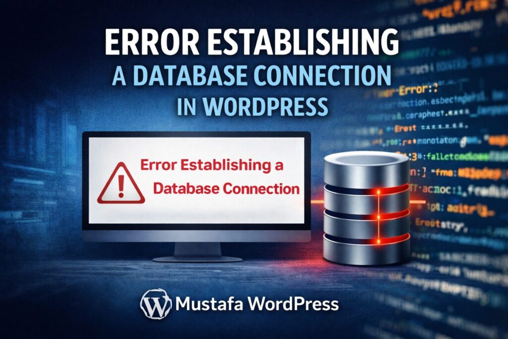 صورة توضيحية لخطأ Error Establishing a Database Connection في ووردبريس مع مفهوم تعطل الاتصال بقاعدة البيانات