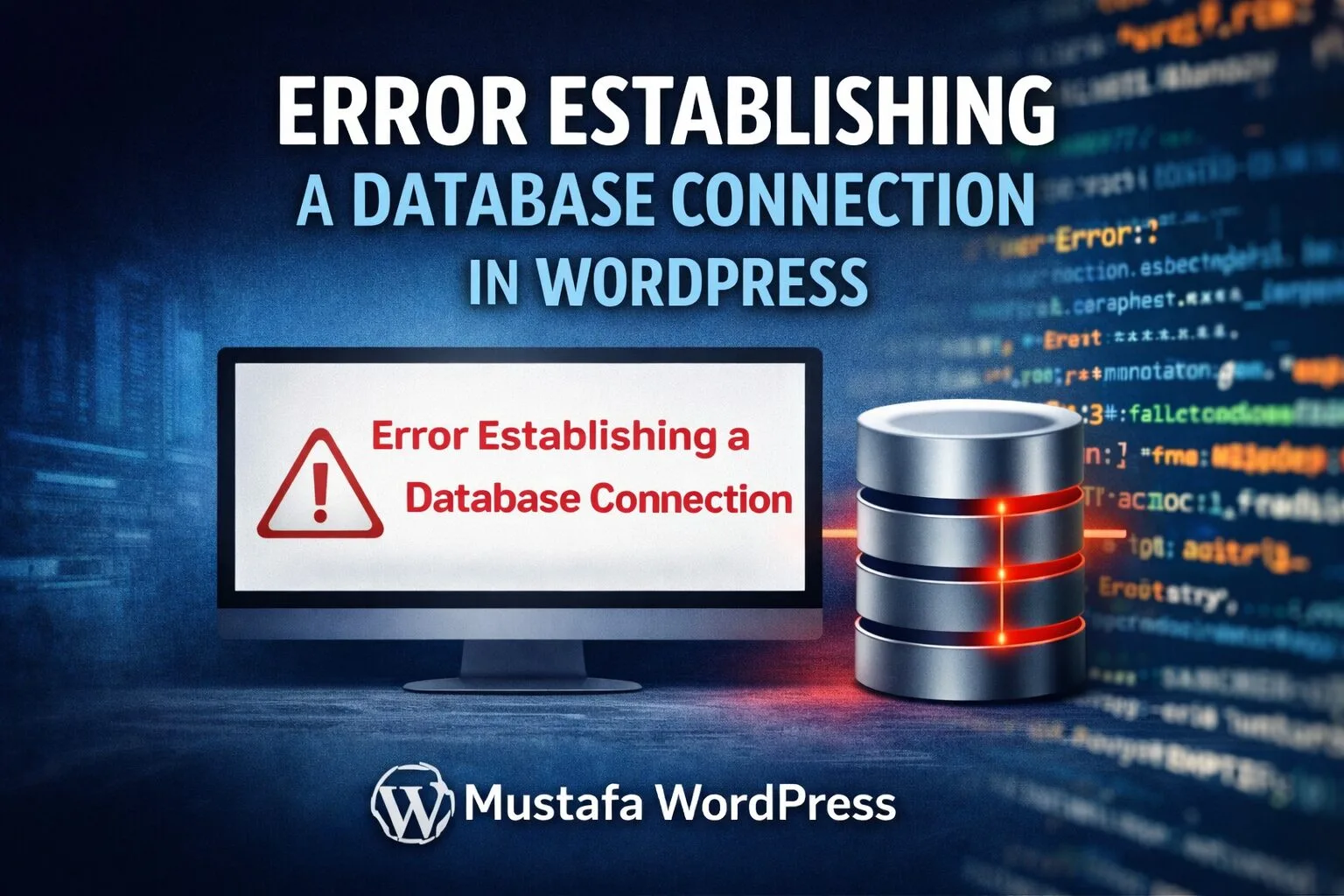 حل مشكلة Error Establishing a Database Connection في ووردبريس 1 صورة توضيحية لخطأ Error Establishing a Database Connection في ووردبريس مع مفهوم تعطل الاتصال بقاعدة البيانات