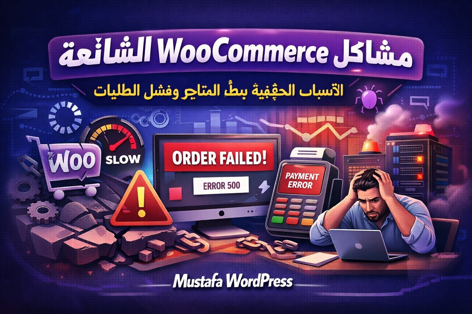 مشاكل WooCommerce الشائعة مثل بطء المتجر، فشل الطلبات، وأخطاء الدفع في متاجر ووردبريس