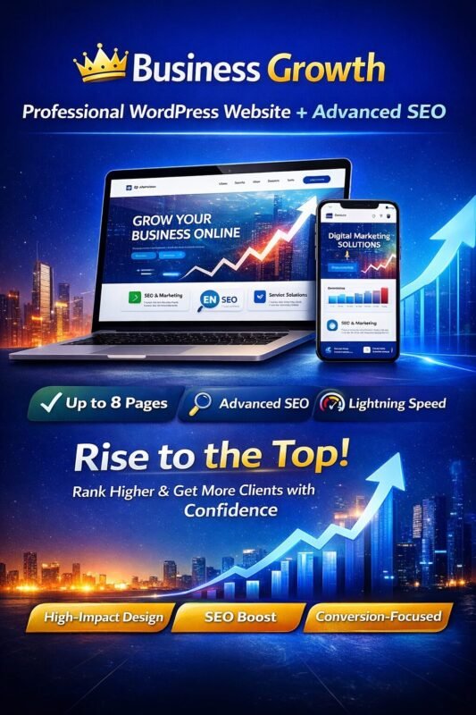 تصميم موقع ووردبريس احترافي باقة Business Growth مع SEO متقدم وتحسين سرعة لزيادة الظهور في نتائج جوجل خبير WordPress