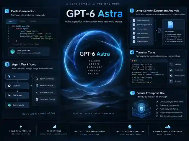 GPT-6 Astra من OpenAI: ما الجديد ونتائج الـ Benchmarks وهل يستحق الاستخدام؟ 3 استخدامات GPT-6 Astra العملية في توليد الكود والوكلاء وتحليل المستندات الطويلة والمهام الطرفية